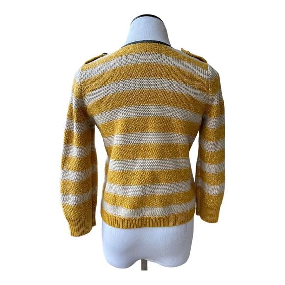 LOFT Double Breasted Round Neck Yellow Striped Cardigan Band Sweater Sz SP EUC - Picture 4 of 8